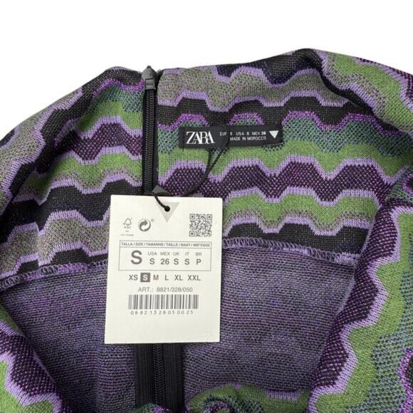 NWT ZARA Shimmering Metallic Patterned Cut-Out Long Sleeve Mini Dress Sz Small - Picture 7 of 9